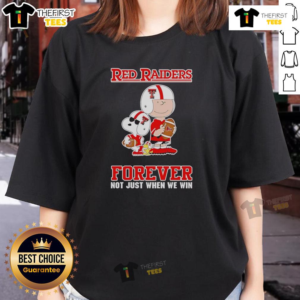 Top Texas Tech Red Raiders Charlie Brown Cartoon Forever Ladies Tee Alt Text: Top Texas Tech Red Raiders Charlie Brown cartoon Forever ladies tee featuring vibrant graphics and stylish design.
