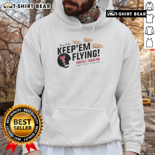 Top Texas Tech Red Raiders Football 'Keepem Flying' Flour Bomb Tortilla Hoodie showcasing team spirit and style.