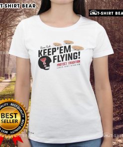 Top Texas Tech Red Raiders Football Keepem Flying Flour Bomb Tortilla Ladies Tee showcasing team spirit and style.
