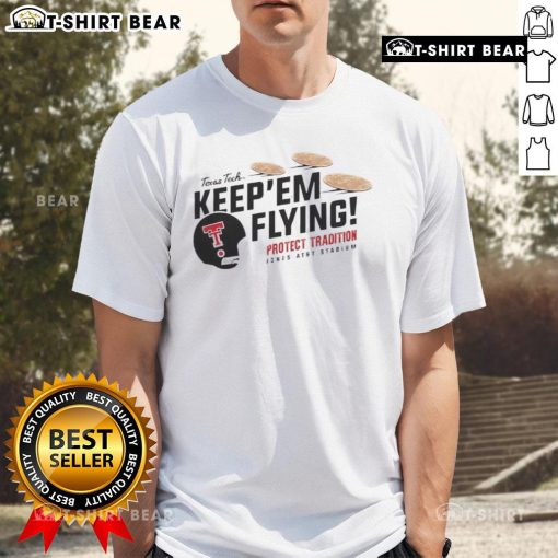 Alt Text: Texas Tech Red Raiders Football Keep 'Em Flying Flour Bomb Tortilla T-Shirt featuring bold team graphics and vibrant colors.