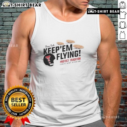 Top Texas Tech Red Raiders Football 'Keepem Flying' Flour Bomb Tortilla Tank Top featuring vibrant team colors and logo.