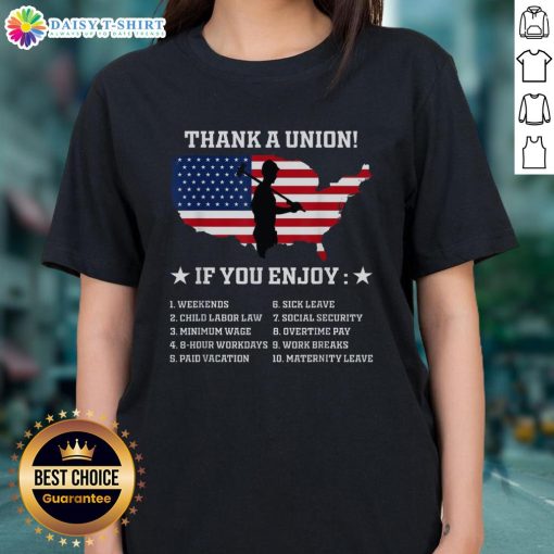 Pro-labor rights American worker union pride ladies tee featuring a bold design celebrating union appreciation.