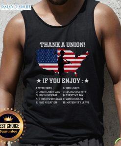 Top thank a union pro labor rights American worker union pride tank top featuring bold graphics and vibrant colors.