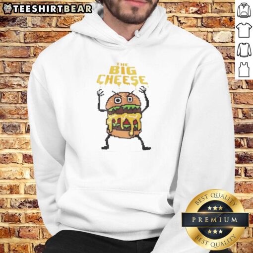 8-bit graphic hoodie featuring a vibrant cheeseburger design, perfect for retro gaming and food lovers.