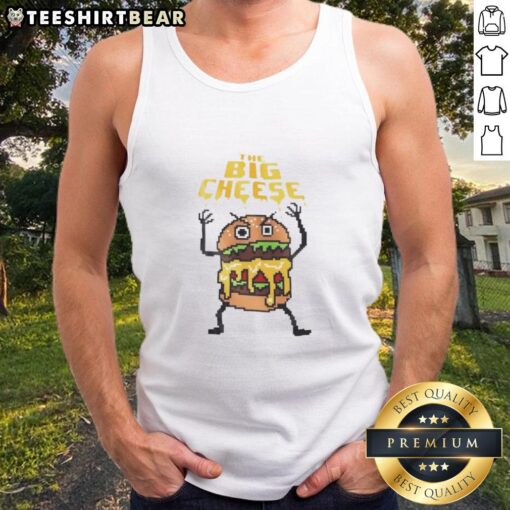 8-bit graphic tank top featuring a fun, oversized cheeseburger design, perfect for food lovers and retro gaming fans.