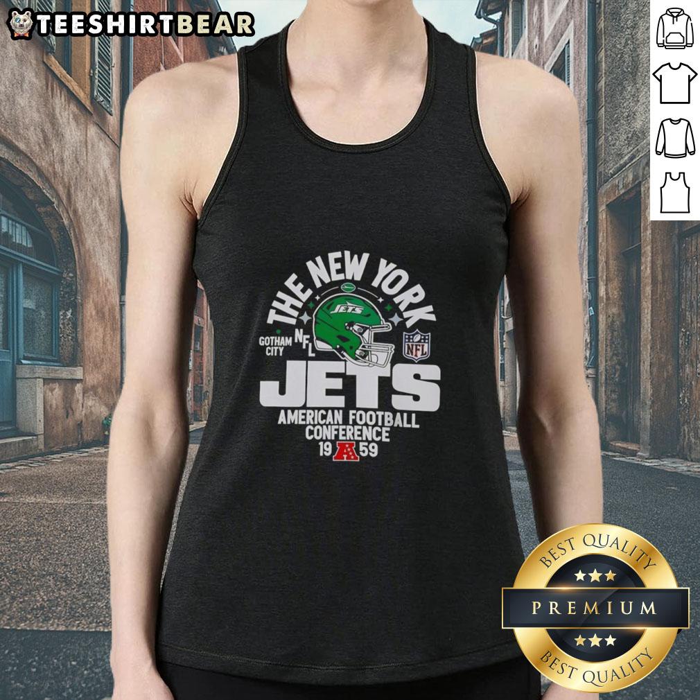 Top The New York Jets Gotham City American Football Conference 1959 Helmet Tank Top Stylish New York Jets Gotham City 1959 American Football Conference helmet tank top for sports fans.