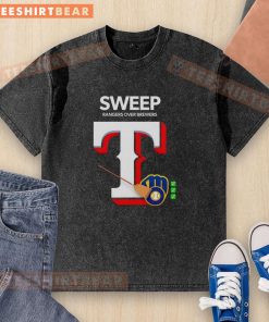 Top The Rangers Sweep the MLB Best Brewers Washed T-Shirt featuring team logos and a stylish washed design.
