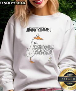 Cozy sweatshirt featuring 'Top The Serious Goose' by Jimmy Kimmel, showcasing playful illustrations and vibrant colors.