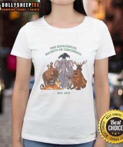 Alt Text: Top The Zoological Society Toons Ladies Tee featuring vibrant animal graphics for animal lovers and stylish comfort.
