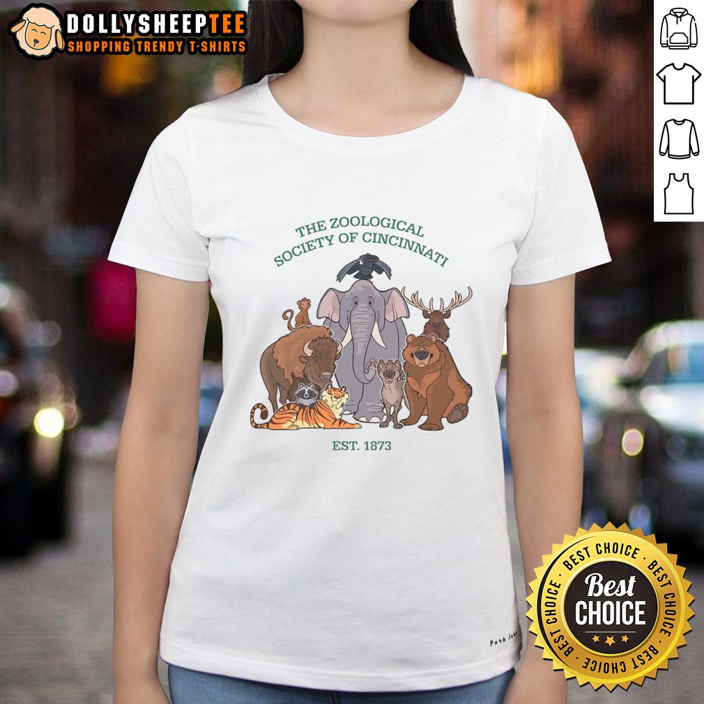 Top The Zoological Society Toons Ladies Tee Alt Text: Top The Zoological Society Toons Ladies Tee featuring vibrant animal graphics for animal lovers and stylish comfort.