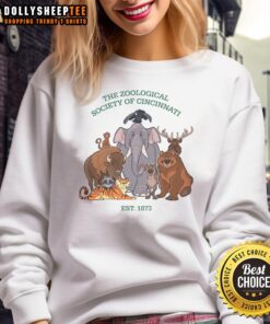 Cozy Top The Zoological Society Toons sweatshirt featuring colorful animal graphics, perfect for wildlife enthusiasts.