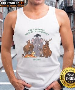Top The Zoological Society Toons Tank Top featuring vibrant animal graphics, perfect for casual outings and wildlife lovers.