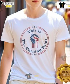 Top This Turning Point USA Charlie Kirk Fist US Flag T-Shirt featuring bold design and patriotic colors.