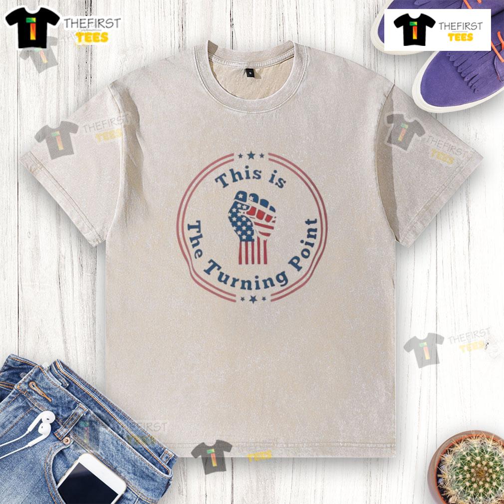 Top This Is The Turning Point Charlie Kirk Fist Us Flag Washed T Shirt Charlie Kirk fist raised in front of a US flag on a washed t-shirt, symbolizing patriotism and activism. Shop now!