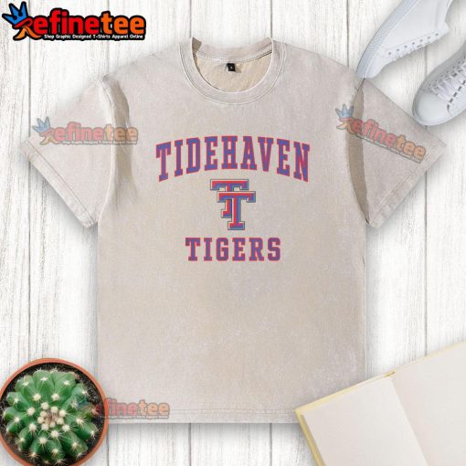 Alt Text: Top Tidehaven Tigers washed t-shirt featuring vibrant colors and a stylish design, perfect for Tigers fans.