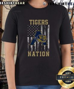 Top Tigers Nation American Flag sports ladies tee showcasing school spirit and pride in vibrant colors.