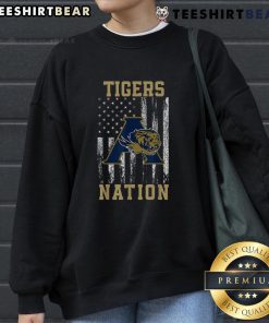 Top Tigers Nation sweatshirt featuring American flag design, perfect for school spirit and sports pride.