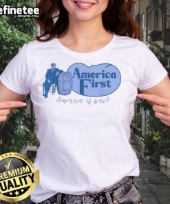 Top Trump America First Barrel America Is Back Ladies Tee featuring bold graphics and a stylish fit for patriotic women.