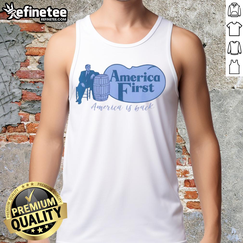 Top Trump America First Barrel America Is Back Tank Top Top Trump America First Barrel Tank Top featuring 'America is Back' slogan, perfect for patriotic fashion enthusiasts.