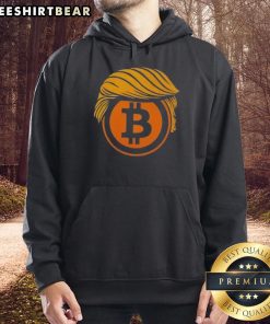 Trendy hoodie featuring 'Top Trump Hair' graphic, perfect for Bitcoin and crypto enthusiasts. Stylish and unique design.