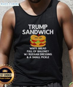 Top Trump sandwich on white bread filled with baloney, showcased on a trendy tank top, perfect for food lovers.