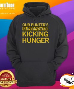Tyler Perkins Our Punters Superpower Kicking Hunger Hoodie displayed on a mannequin, showcasing its unique design.