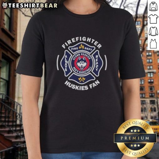 Alt Text: UConn Huskies men's basketball ladies tee featuring firefighter design, perfect for fans and supporters always ready.