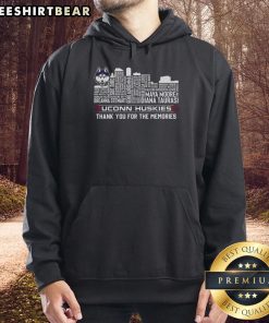 Alt Text: UConn Huskies women's basketball hoodie featuring player name and mascot, celebrating team spirit and memories.
