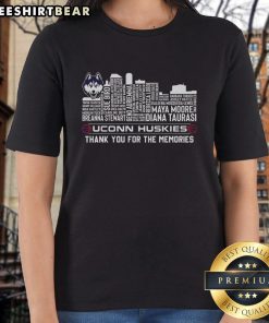 Alt Text: UConn Huskies women's basketball tee featuring mascot and player name, celebrating the team's legacy and memories.