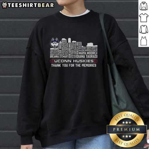 UConn Huskies women's basketball sweatshirt featuring mascot and player name, celebrating unforgettable memories.