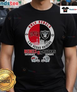 UNLV Rebels and Las Vegas Raiders skyline t-shirt showcasing team pride for game days, perfect for fans.