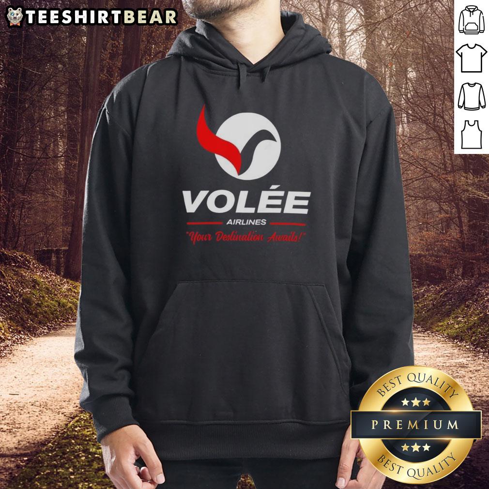 Top Volée Airlines Your Destination Awaits Logo Hoodie Top Volee Airlines logo hoodie showcasing stylish design for travel enthusiasts. Your destination awaits!
