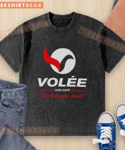Alt Text: Top Volee Airlines logo on a washed t-shirt, perfect for travel enthusiasts. Your destination awaits with style!