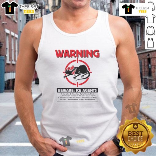 Top Warning Beware ICE Rats tank top featuring bold graphics and a stylish design for casual wear.