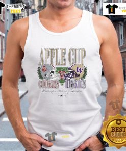 Stylish tank top featuring Washington State Cougars and Washington Huskies football helmets for Apple Cup rivalry.