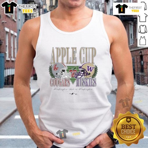 Stylish tank top featuring Washington State Cougars and Washington Huskies football helmets for Apple Cup rivalry.
