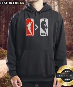 Top WNBA is Greater Than NBA Hoodie featuring bold lettering, perfect for basketball fans supporting women's sports.
