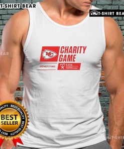 Xavier Worthy wearing a Kansas City Chiefs charity tank top at CASA benefit game, promoting community support and awareness.