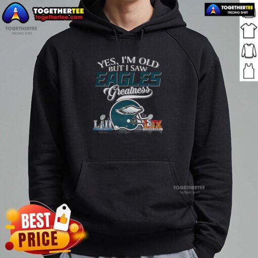 Philadelphia Eagles hoodie featuring Super Bowl helmet and skyline, perfect for fans celebrating team greatness.
