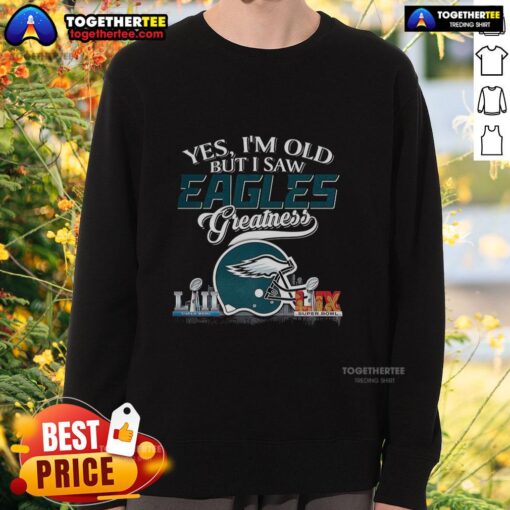 Alt Text: Vintage Philadelphia Eagles sweatshirt featuring Super Bowl helmet and skyline, perfect for fans who embrace greatness.
