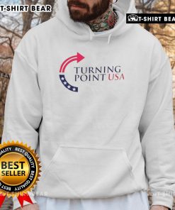 Top Turning Point USA Hoodie in navy blue, featuring the logo, perfect for showcasing conservative values and support.
