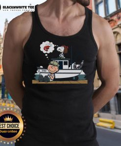 Cute shrimp and peanuts design on a Snoopy tank top, perfect for casual summer wear and beach outings.