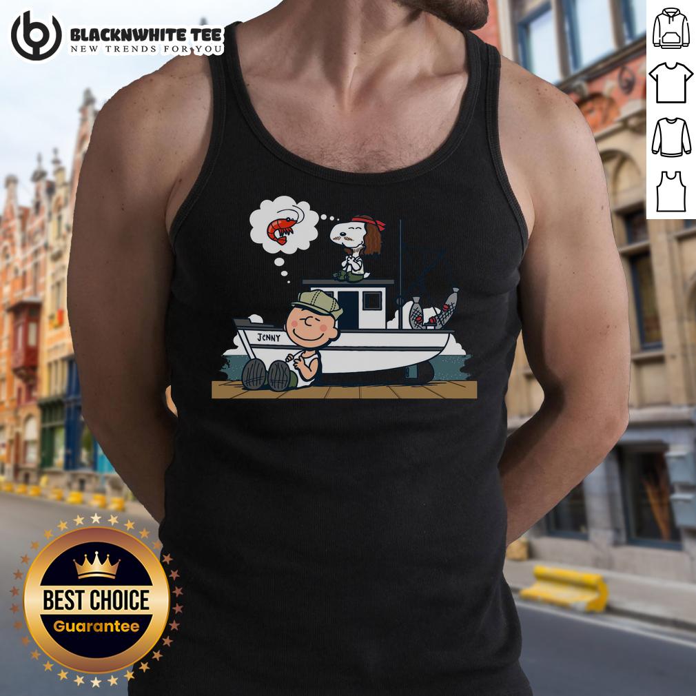 Cute Shrimp Nuts Peanuts Snoopy Tank Top Cute shrimp and peanuts design on a Snoopy tank top, perfect for casual summer wear and beach outings.