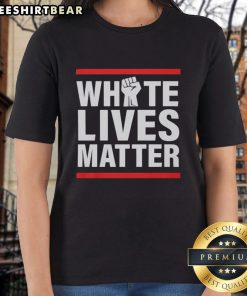 Alt Text: Dariusz Matecki White Lives Matter ladies tee featuring bold graphic design, perfect for casual and statement wear.