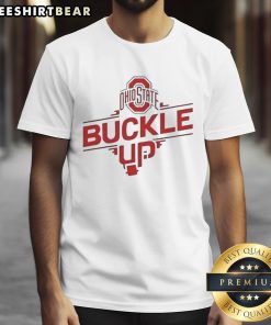 Official Ohio State Buckle Up T-Shirt featuring bold graphics and vibrant colors, perfect for fans and casual wear.