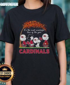 Nice Snoopy and Friends X St. Louis Cardinals autumn ladies tee featuring festive fall designs and cheerful colors.