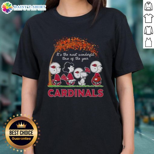 Nice Snoopy and Friends X St. Louis Cardinals autumn ladies tee featuring festive fall designs and cheerful colors.