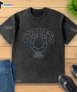 Original Bud Light Indianapolis Colts washed t-shirt featuring team logo and vintage style, perfect for Colts fans.
