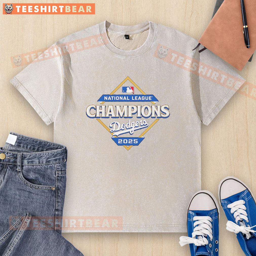 Official Los Angeles Dodgers 2025 National League Champions Diamond Logo Washed T-Shirt Alt Text: Official Los Angeles Dodgers 2025 National League Champions diamond logo on a washed t-shirt, showcasing team pride.