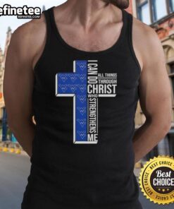 Premium West Virginia Mountaineers football cross tank top with 'I Can Do All Things Through Christ' design.